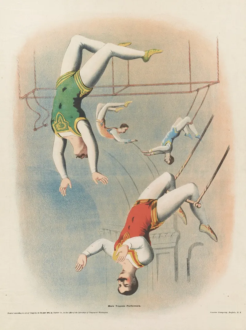 Male Trapeze Performers Wall Art by Courier Litho. Co. - High-Resolution Digital Print
