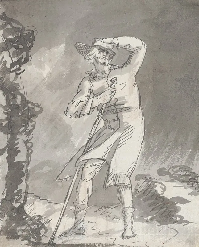 Male Traveler In A Storm