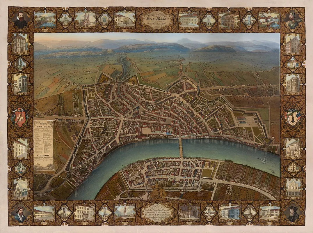 Malerischer Plan Der Stadt Basel Aufgenommen Und Herausgegeben Von Friedrich Maehly Wall Art by Johann Friedrich Maehly - High-Resolution Digital Print