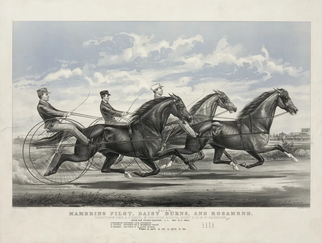 Mambrino Pilot Daisy Burns And Rosamond Trotting For A Purse 100 Mile Heats Best 3 In 5 In Harness Wall Art by John Cameron - High-Resolution Digital Print