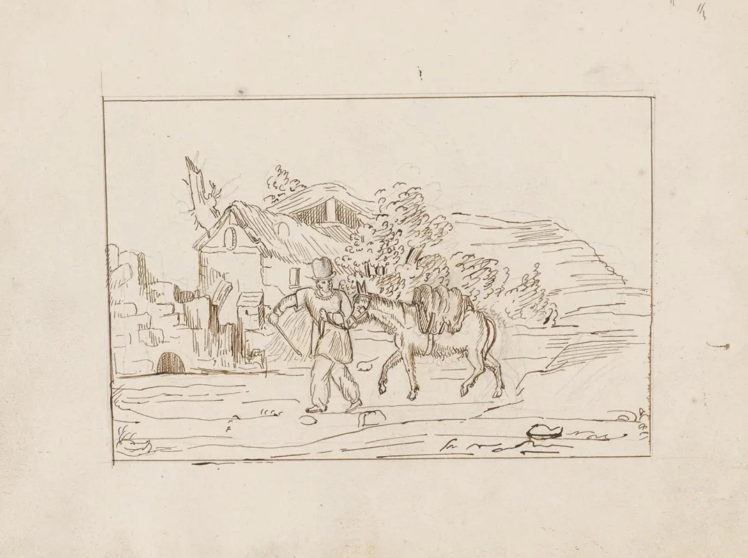 Man And Mule In A Landscape