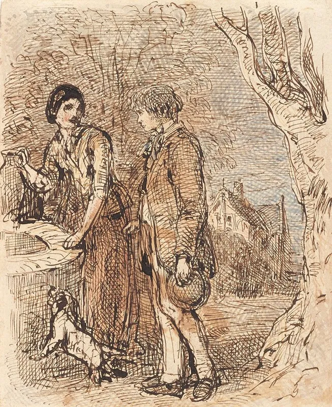 Man And Woman At Well Wall Art by William Makepeace Thackeray - High-Resolution Digital Print