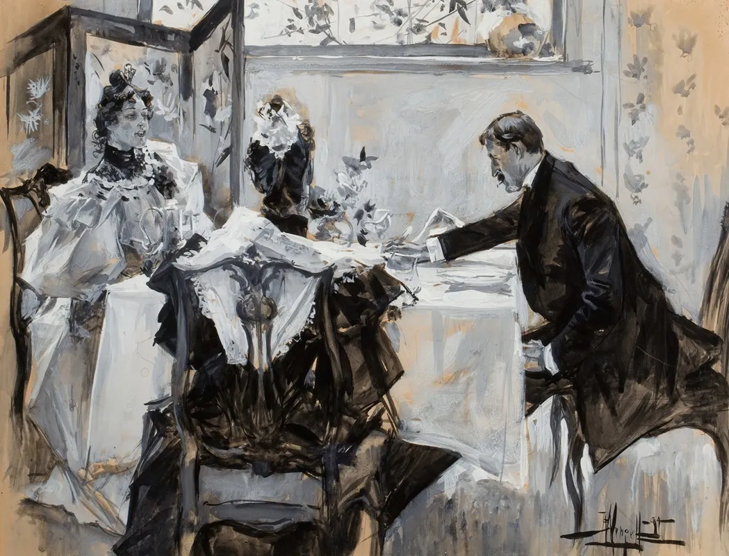 Man And Woman Dining Wall Art by Albert Beck Wenzell - High-Resolution Digital Print