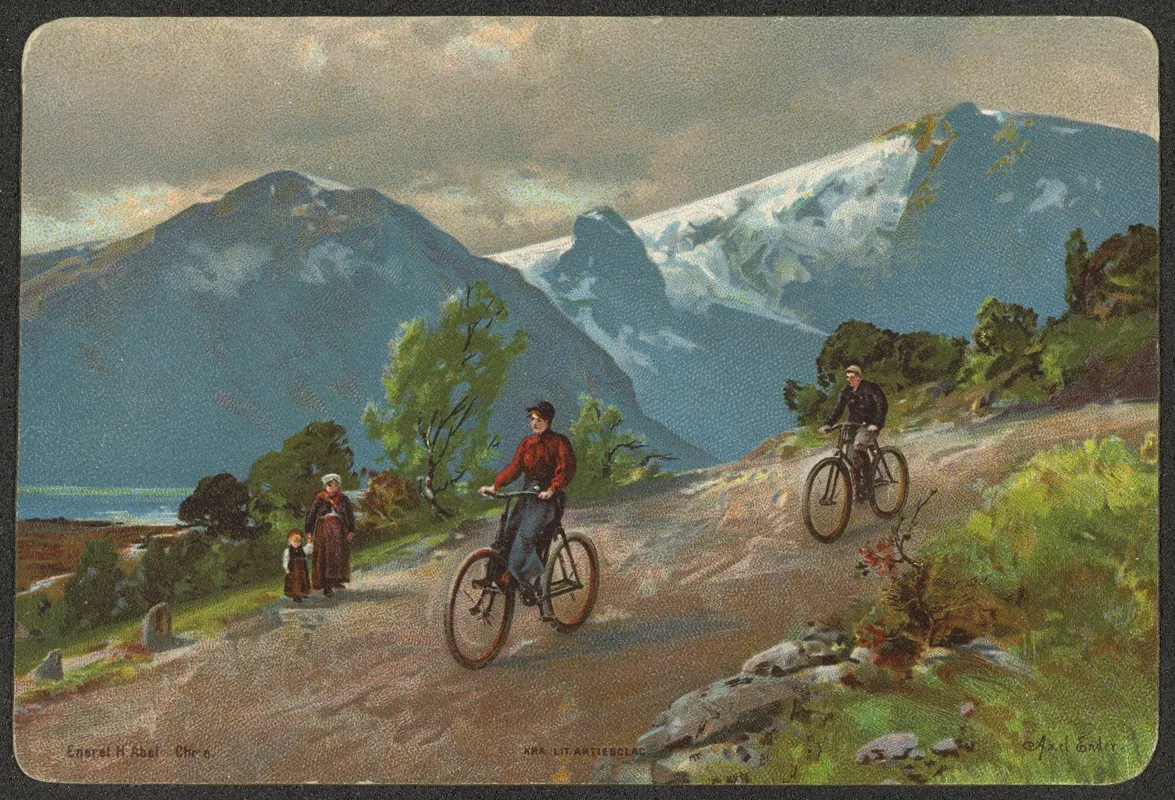 Man And Woman Riding Bicycles Wall Art by Axel Hjalmar Ender - High-Resolution Digital Print