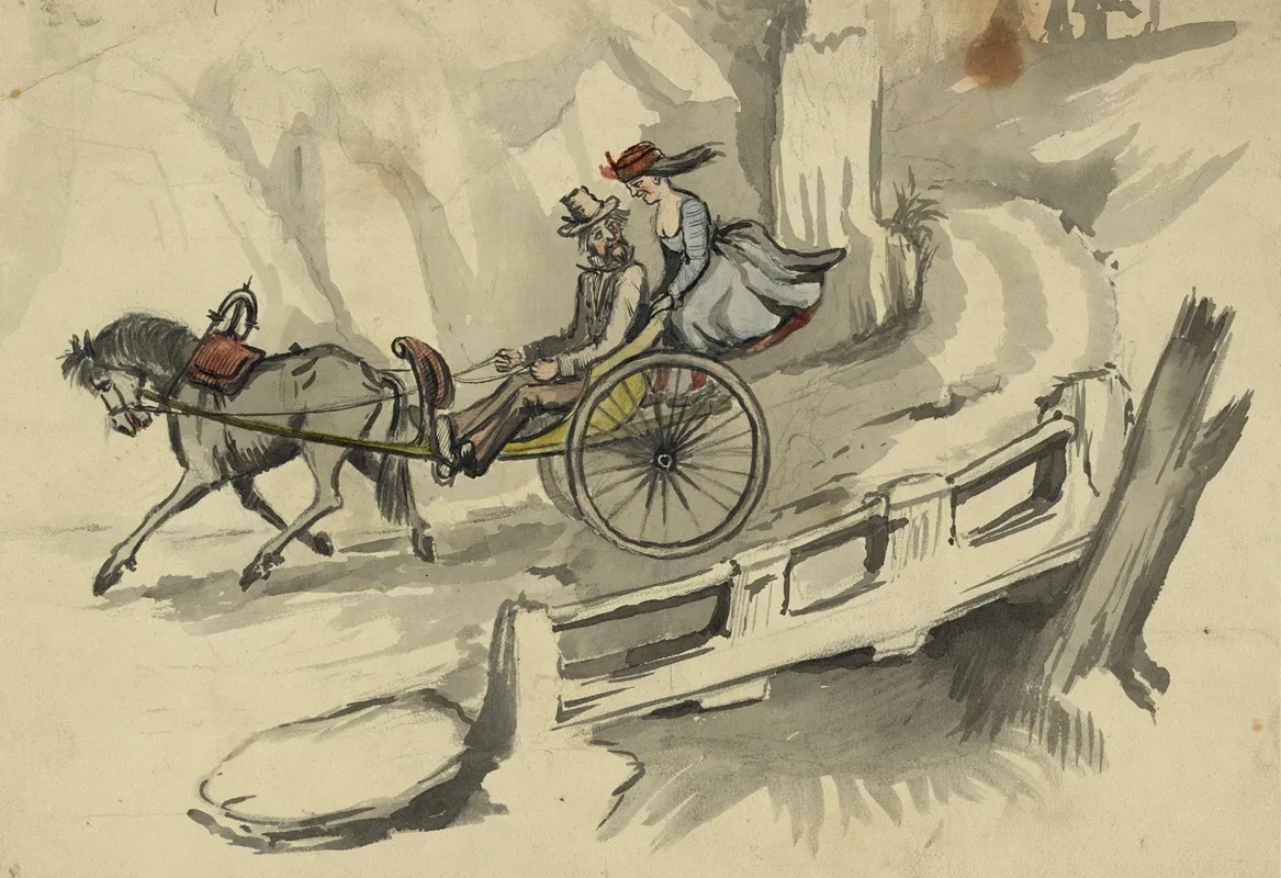 Man And Woman Riding In Horse Drawn Cart