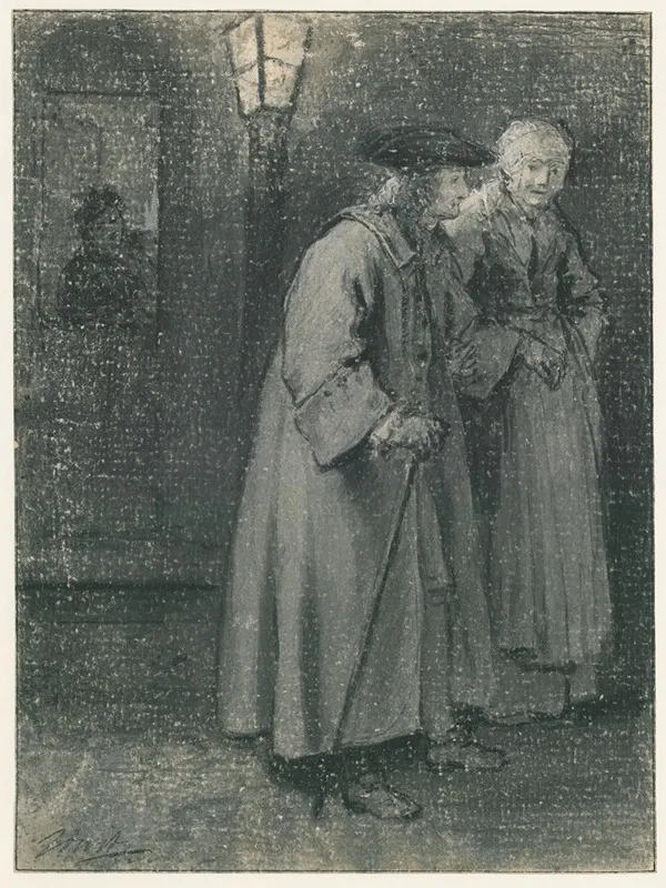 Man And Woman Walking The Street At Night