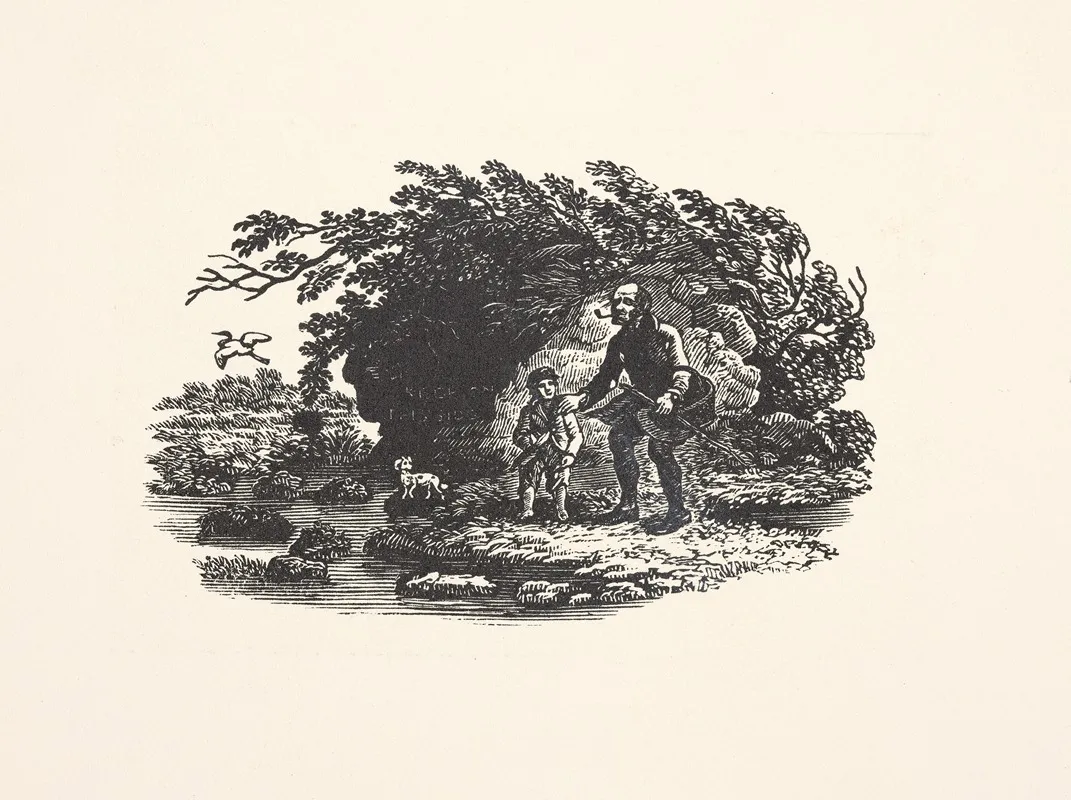 Man Child And Dog Near Water