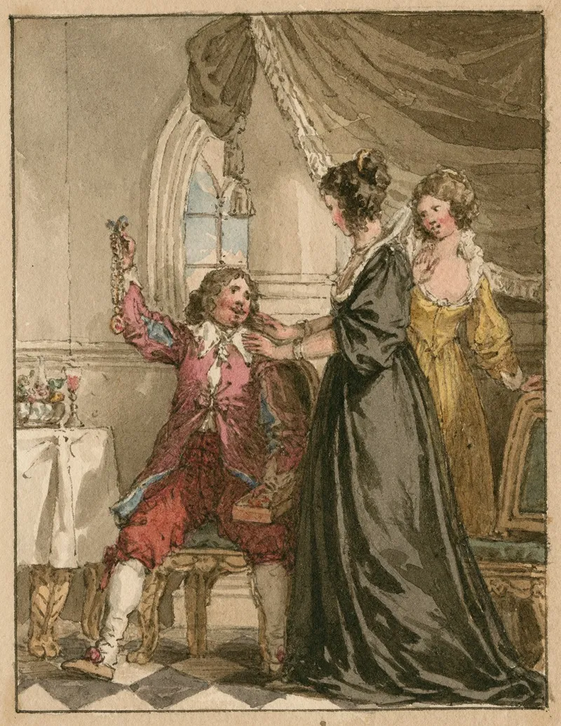 Man Displaying A Locket To Two Women Wall Art by John Augustus Atkinson - High-Resolution Digital Print