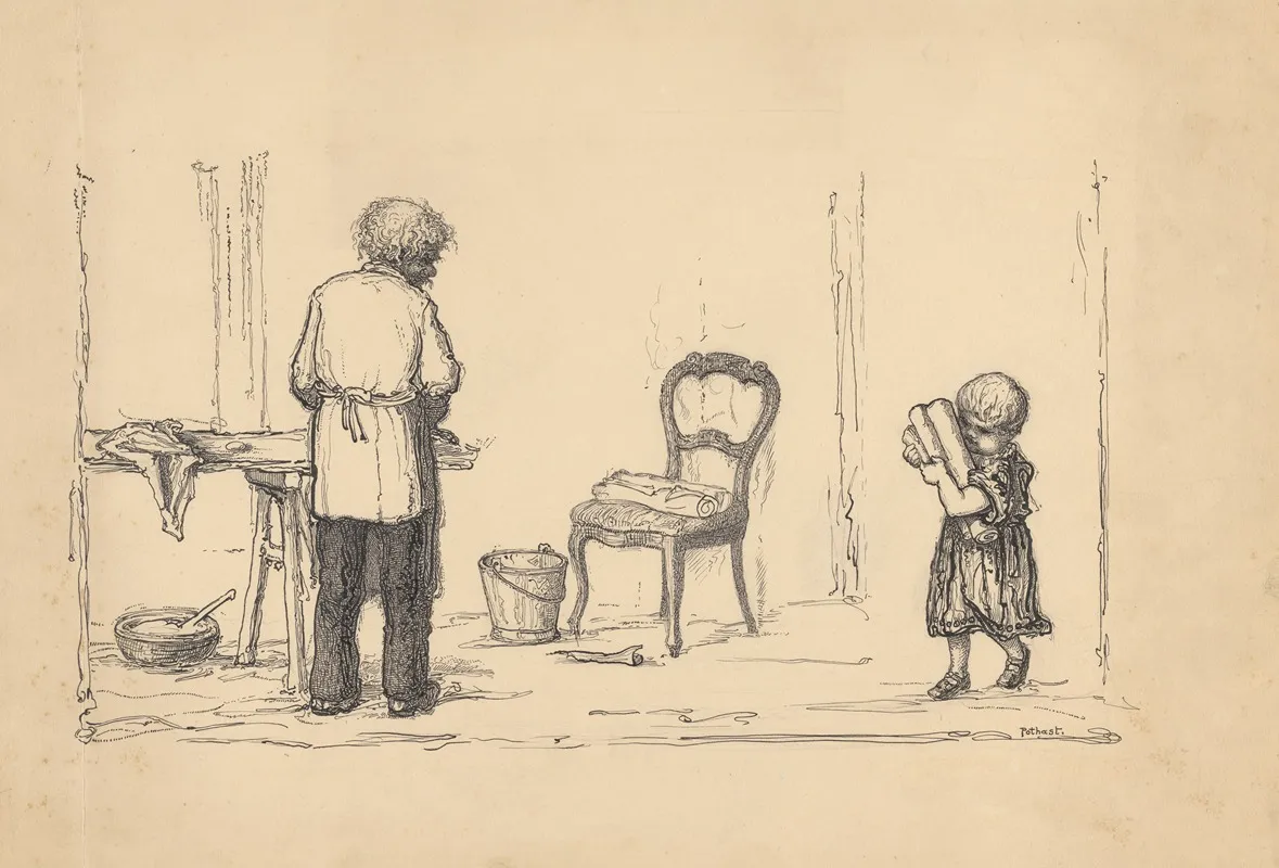 Man En Kind Aan Het Behangen 2 Wall Art by Willem Pothast - High-Resolution Digital Print