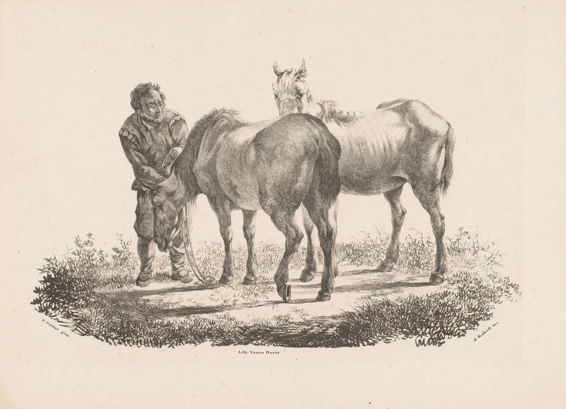 Man En Twee Paarden Wall Art by Jan Kobell III - High-Resolution Digital Print