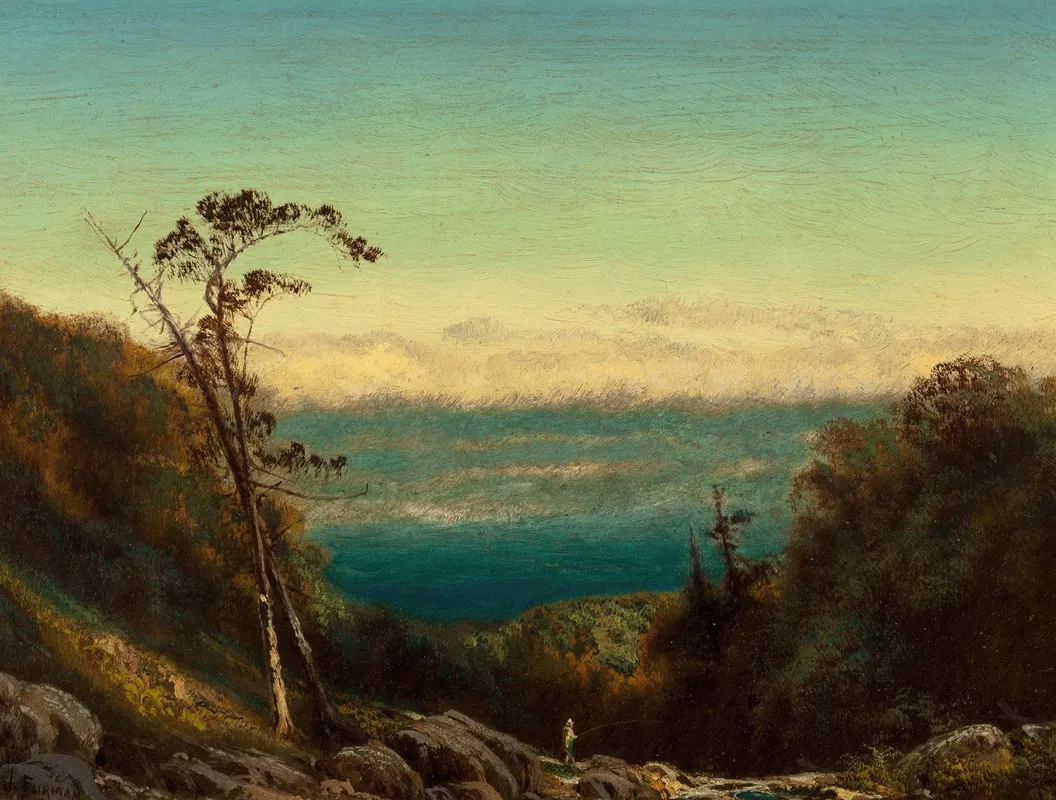 Man Fishing Before A Grand Landscape