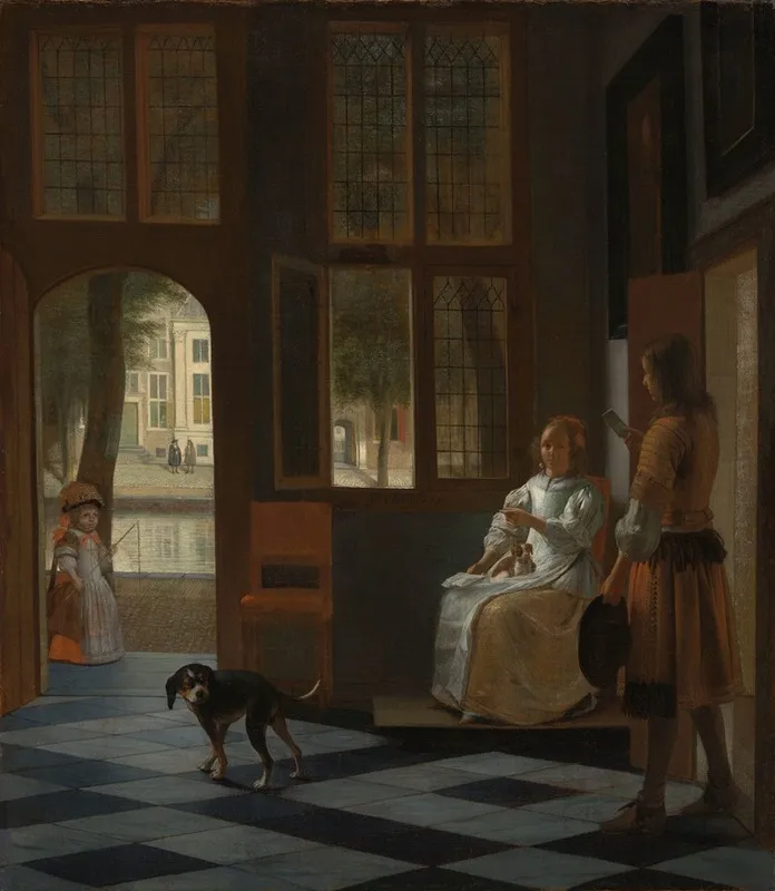 Man Handing A Letter To A Woman In The Entrance Hall Of A House Wall Art by Pieter De Hooch - High-Resolution Digital Print