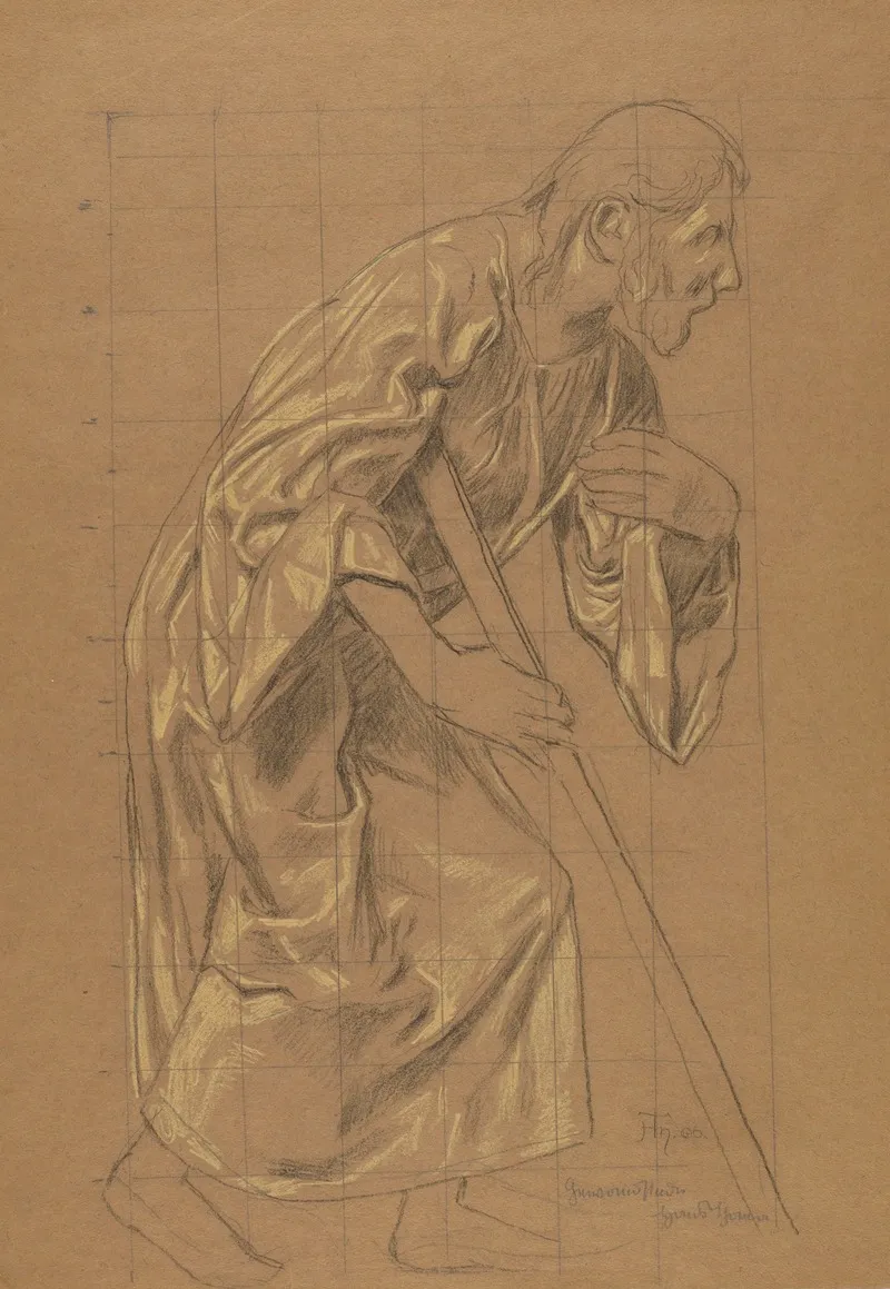 Man In A Long Robe Leaning On A Stick Wall Art by Hans Thoma - High-Resolution Digital Print