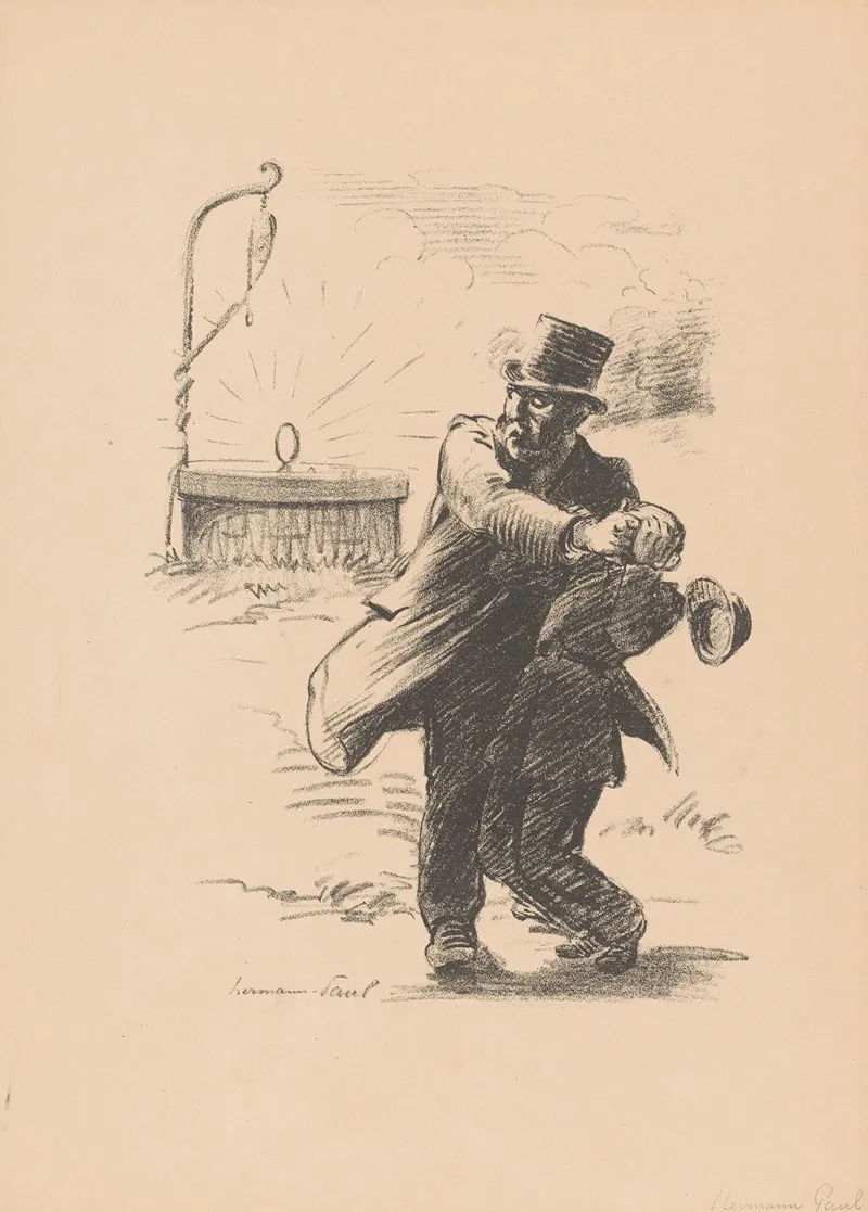 Man In Top Hat Covers Another Mans Eyes