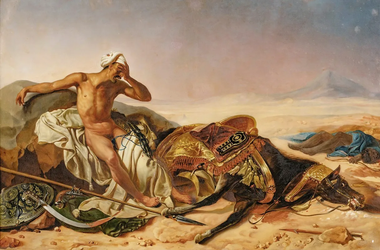 Man Lamenting The Death Of His Steed