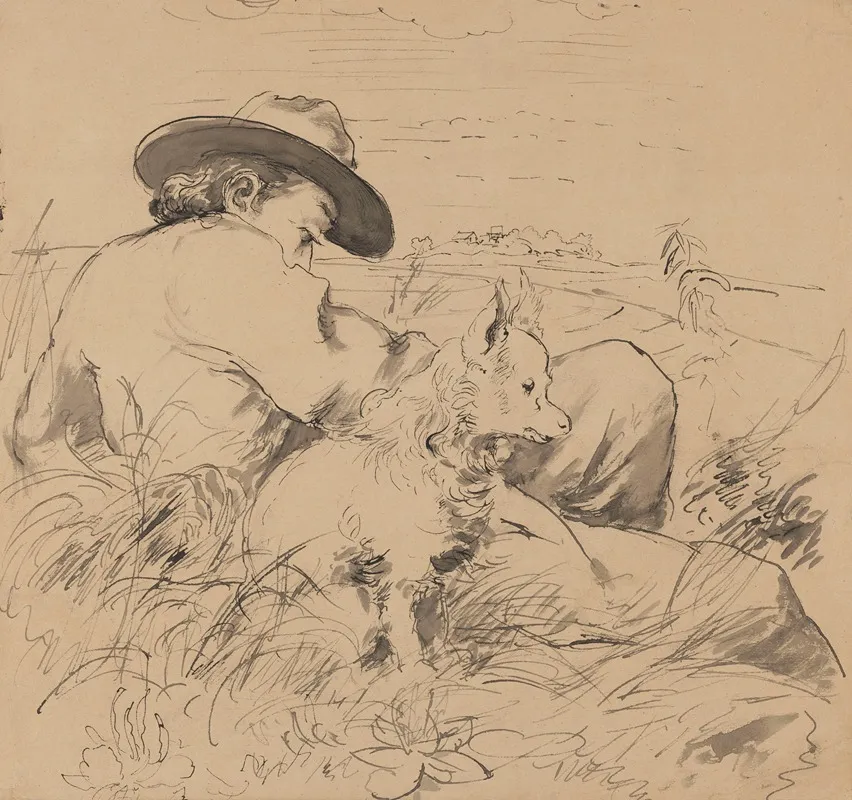 Man Laying In The Grass With A Dog Wall Art by Hans Thoma - High-Resolution Digital Print