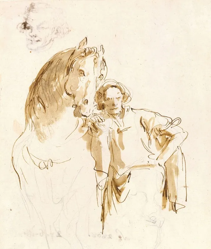 Man Leaning Against A Horse Wall Art by Giovanni Battista Tiepolo - High-Resolution Digital Print