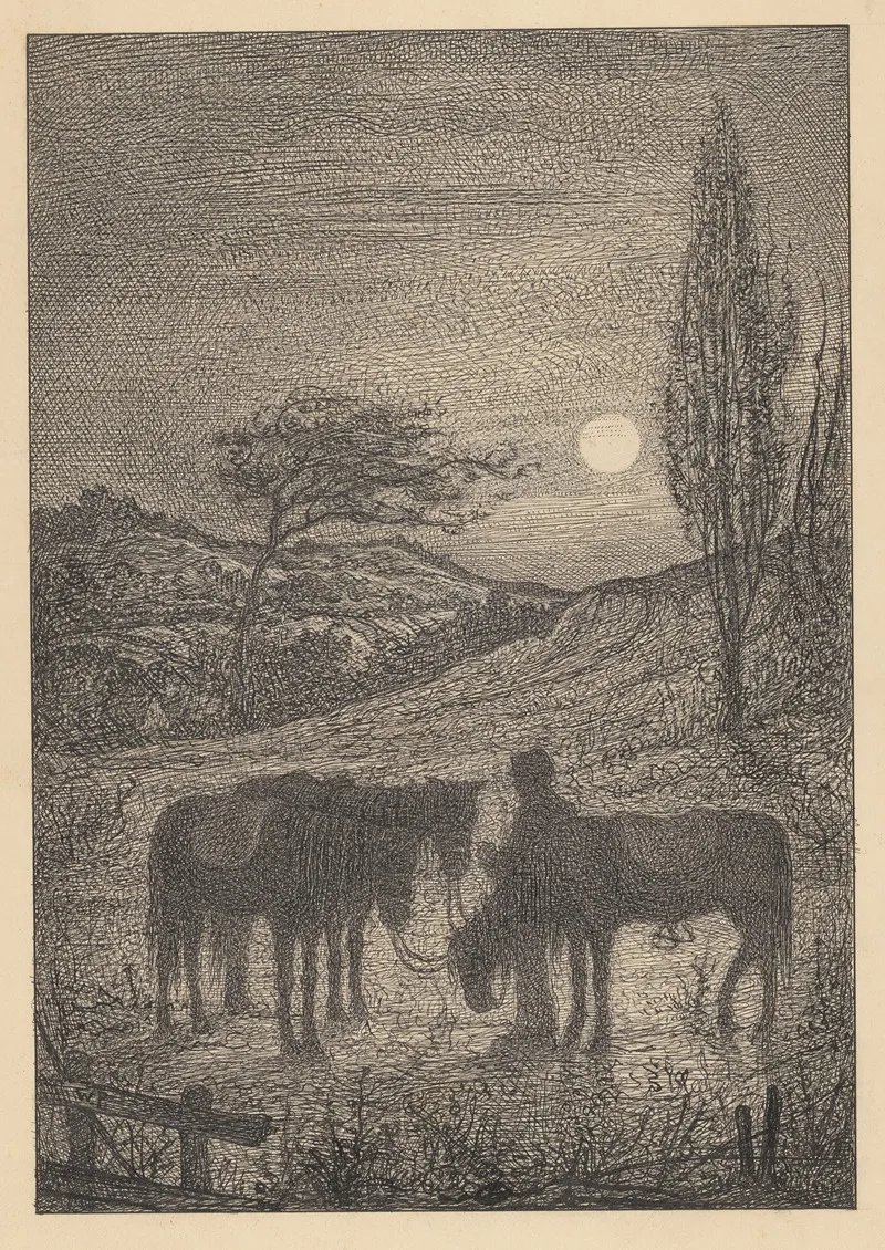 Man Met Drie Paarden In Een Landschap Wall Art by Willem Pothast - High-Resolution Digital Print