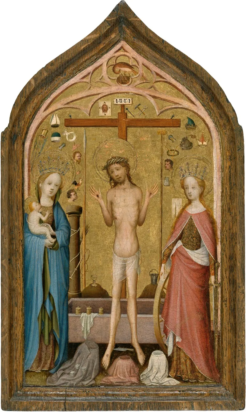 Man Of Sorrows With Madonna And Saint Catherine Of Alexandria Wall Art by Master of Saint Veronica - High-Resolution Digital Print