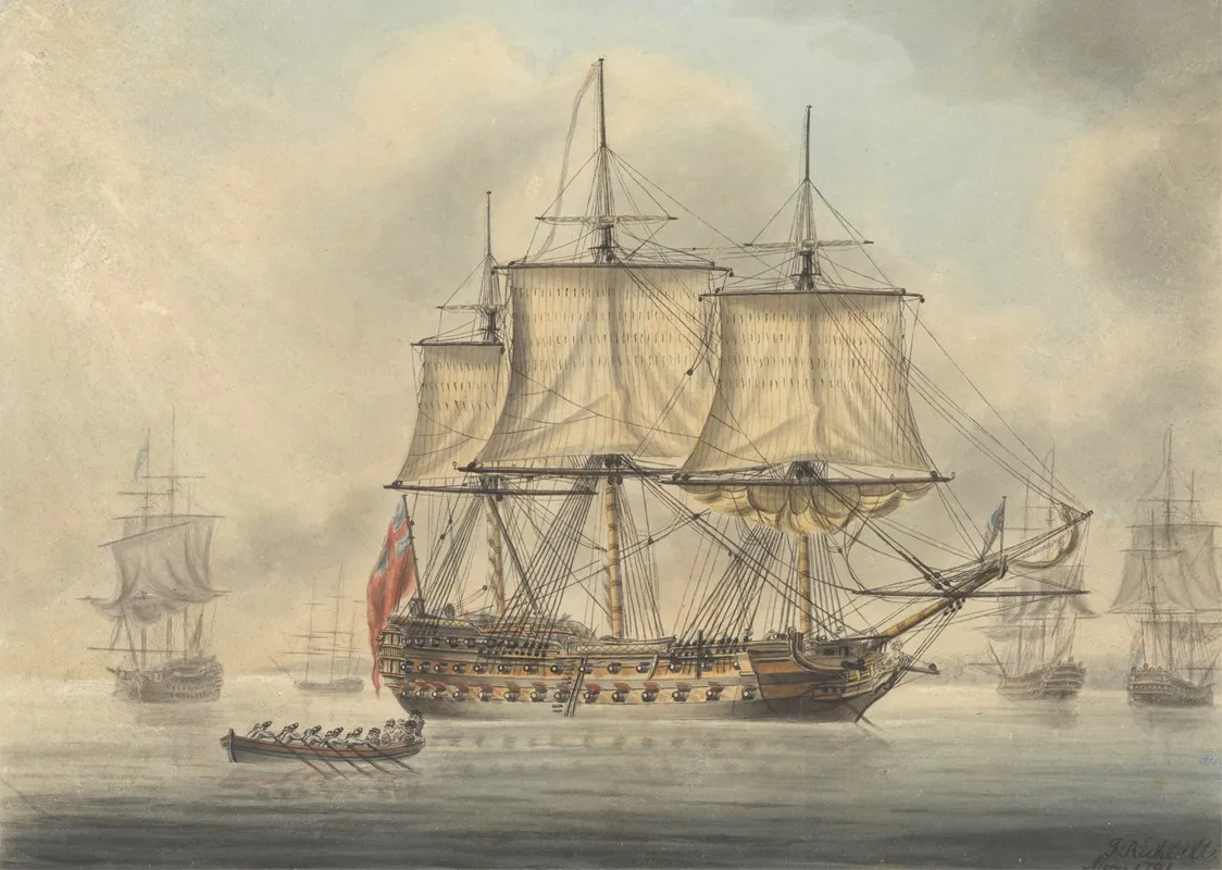 Man Of War With Other Shipping Wall Art by Captain T. Richbell - High-Resolution Digital Print