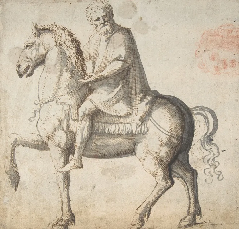 Man On Horseback Study Of A Mans Head Wall Art by Marcello Fogolino - High-Resolution Digital Print
