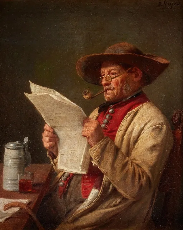 Man Reading The News Wall Art by August Friedrich Siegert - High-Resolution Digital Print