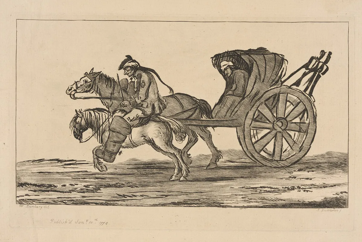 Man Riding Pony Beside Carriage