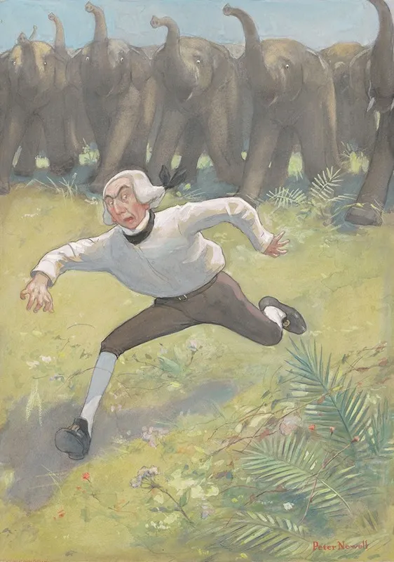 Man Running From Elephants
