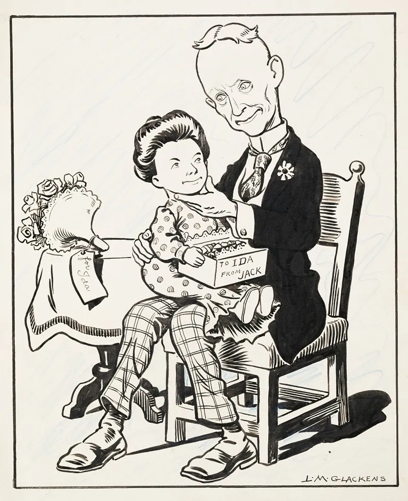 Man Seated On A Chair With Child Sized Woman On His Lap Holding Candies