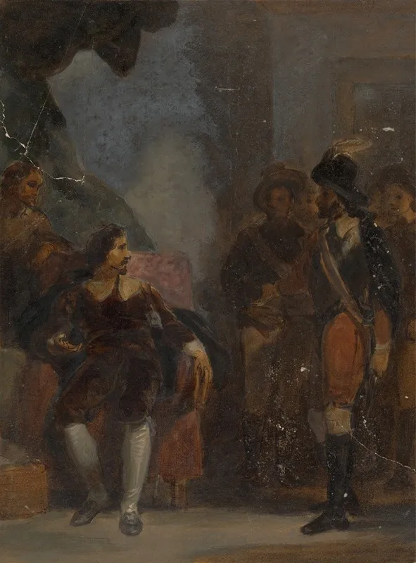 Man Seated While Speaking To A Soldier Who Is Standing Wall Art by Robert Smirke - High-Resolution Digital Print
