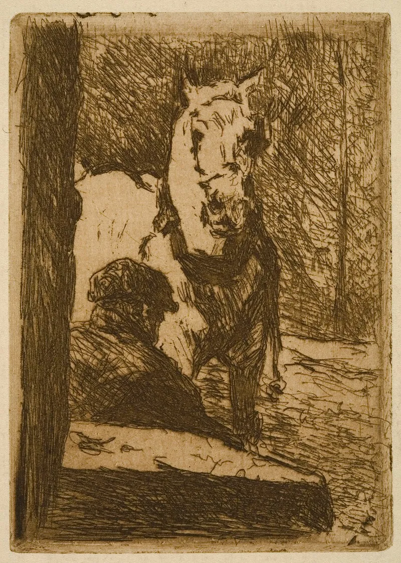 Man Seen From The Back And Horse Wall Art by Jean Delvin - High-Resolution Digital Print