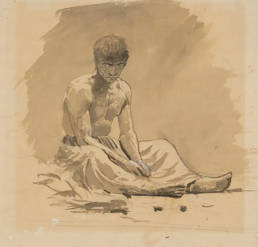 Man Sitting Half Naked Wall Art by Ladislav Mednyánszky - High-Resolution Digital Print
