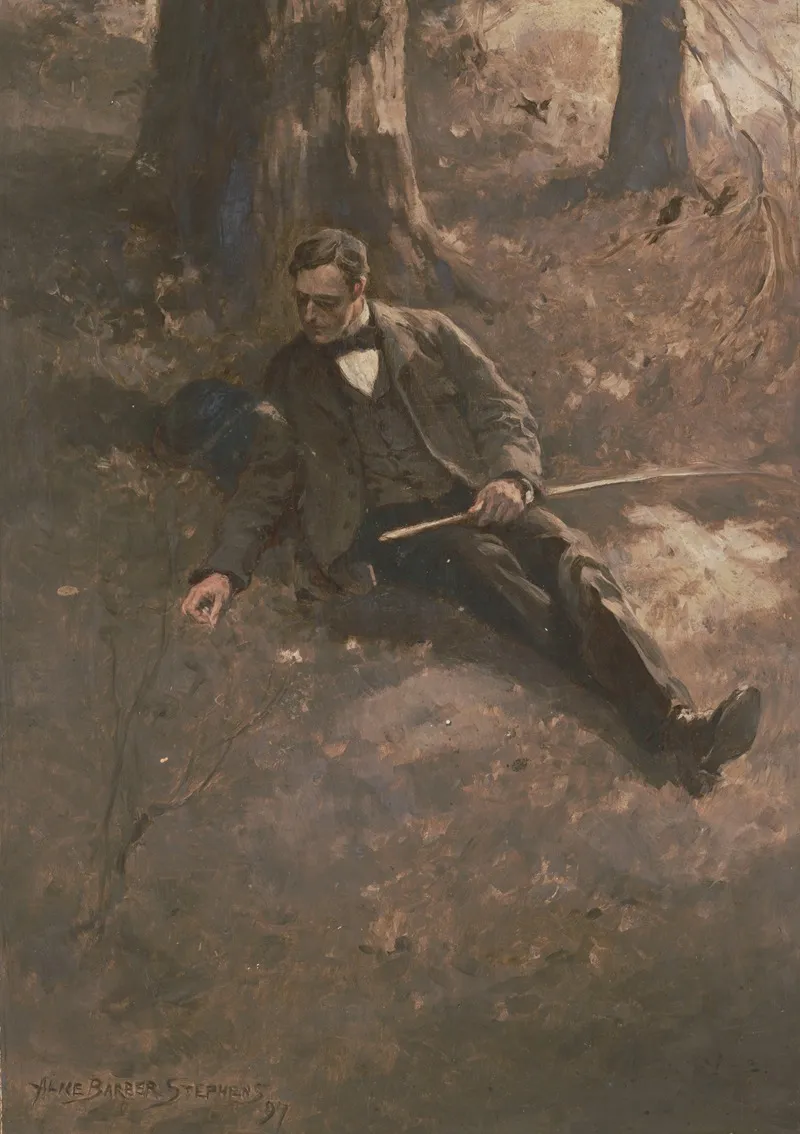 Man Sitting On Ground Under Tree Wall Art by Alice Barber Stephens - High-Resolution Digital Print