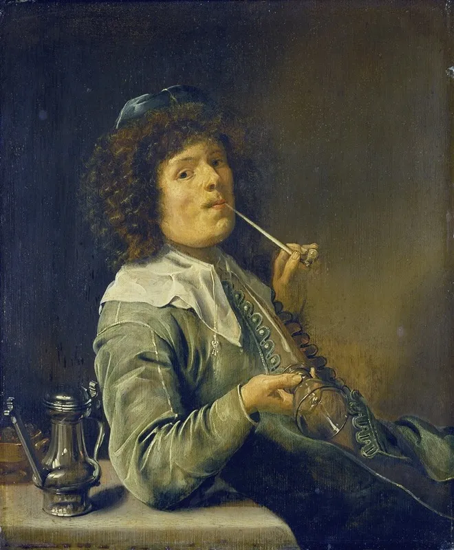 Man Smoking And Holding An Empty Wine Glass Wall Art by Jan Miense Molenaer - High-Resolution Digital Print