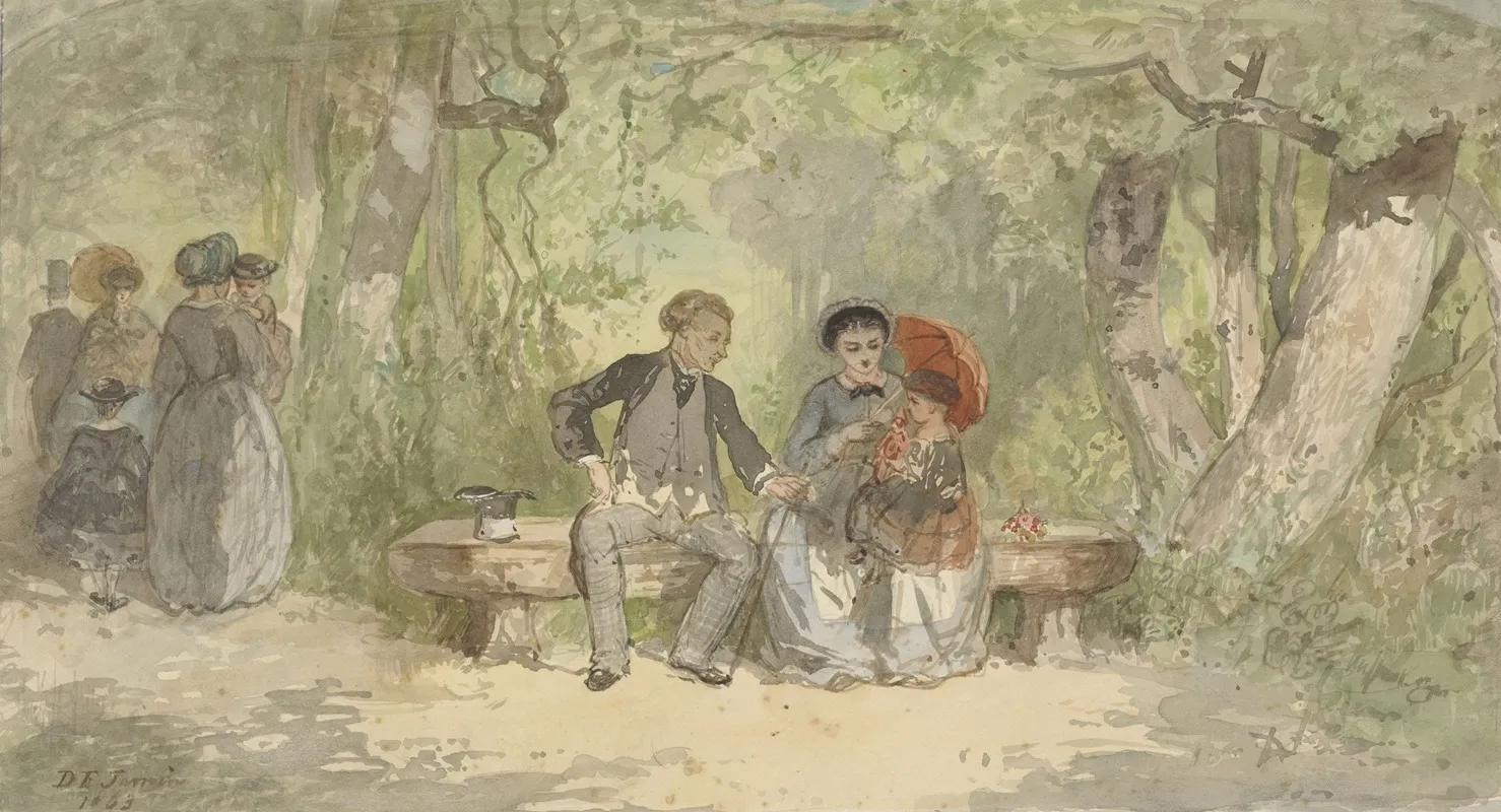 Man Vrouw En Kind Op Een Bank In Het Park Wall Art by Diederik Franciscus Jamin - High-Resolution Digital Print