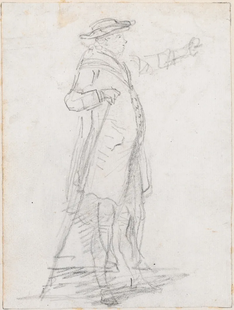 Man With A Walking Stick Seen In Profile Recto Wall Art by Hubert Robert - High-Resolution Digital Print