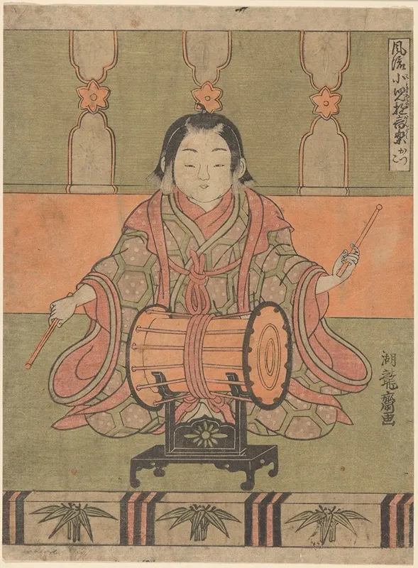 Man With Drum Wall Art by Koryûsai Isoda - High-Resolution Digital Print