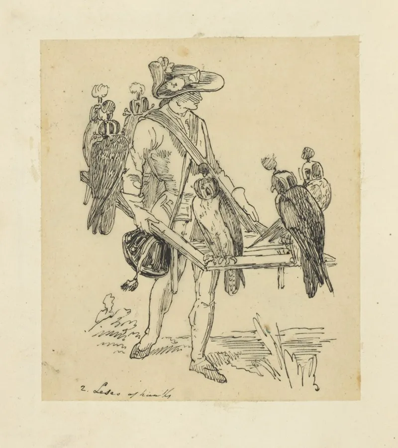 Man With Falcons Perched On Frame