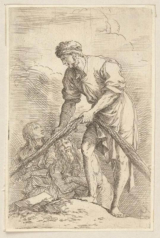 Man With Fishing Net And Two Other Figures Wall Art by Salvator Rosa - High-Resolution Digital Print