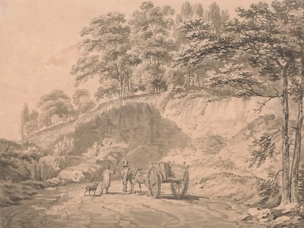 Man With Horse And Cart Entering A Quarry