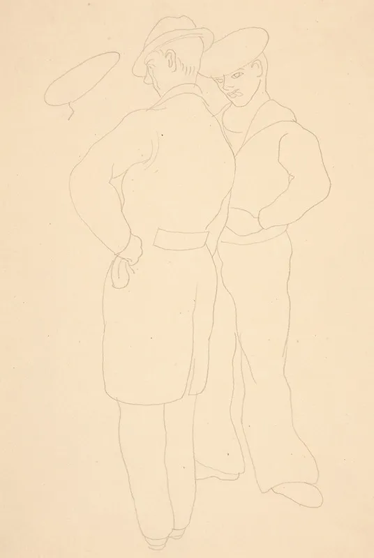 Man With Sailor Study For Watercolor Titled On That Street 1932 Wall Art by Charles Demuth - High-Resolution Digital Print
