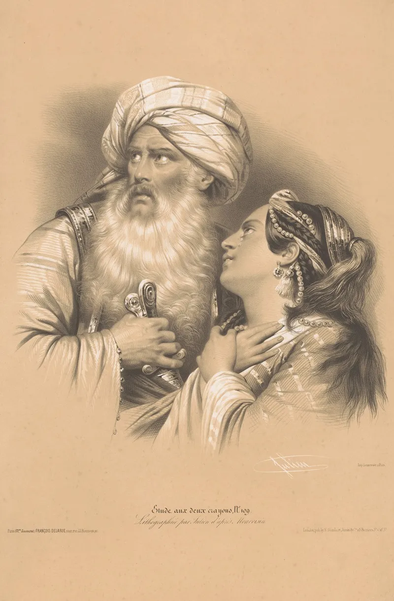 Man With Turban And Crying Woman Wall Art by Bernard-Romain Julien - High-Resolution Digital Print