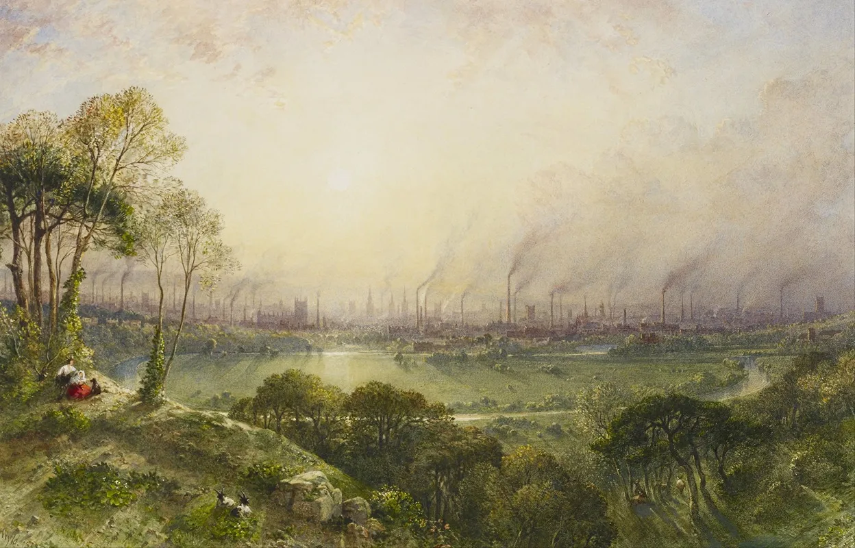 Manchester From Kersal Moor With Rustic Figures And Goats