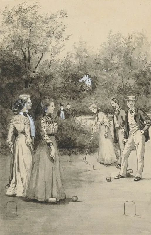 Mannen En Vrouwen Spelen Croquet Wall Art by Anna Maria Kruijff - High-Resolution Digital Print