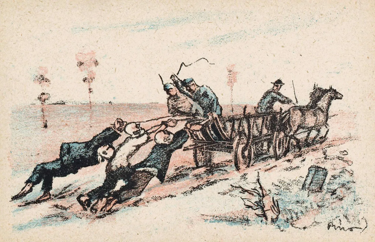 Mannen Vastgebonden Aan Een Rijdende Wagen Worden Gegeseld Door Soldaten Wall Art by Mihály Biró - High-Resolution Digital Print
