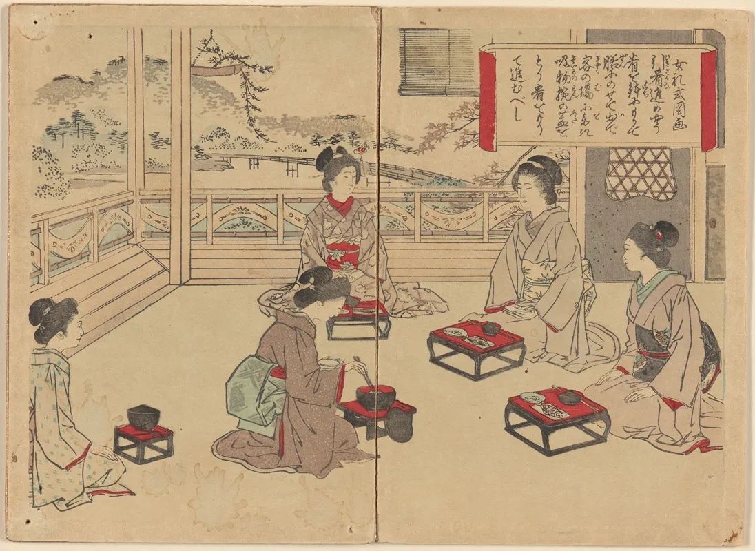 Manner Of Eating A Meal From Pictures Of Female Manners Onna Reishiki Zuga Wall Art by Bunkyu Sakura - High-Resolution Digital Print