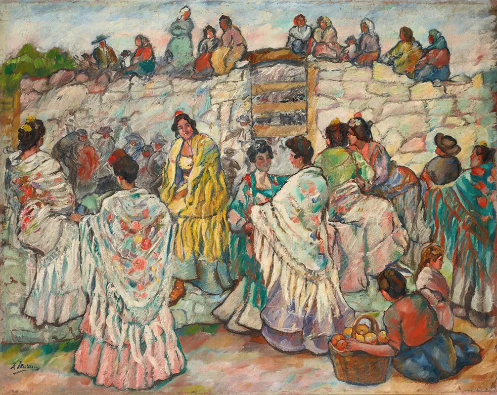 Manolas Outside The Bullring Wall Art by Francisco Iturrino - High-Resolution Digital Print