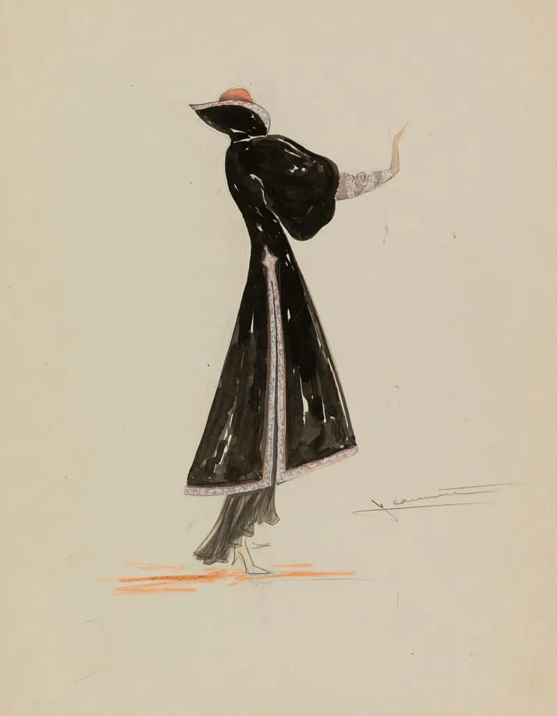 Manteau Noir A Manches Gigot Et Grand Col Wall Art by Jeannette - High-Resolution Digital Print