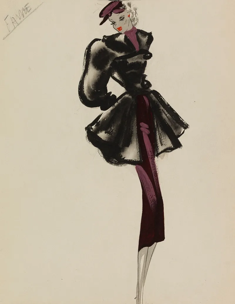 Manteau Noir Cintre A Manches Amples Sur Robe Violette Wall Art by M. P. Leven - High-Resolution Digital Print