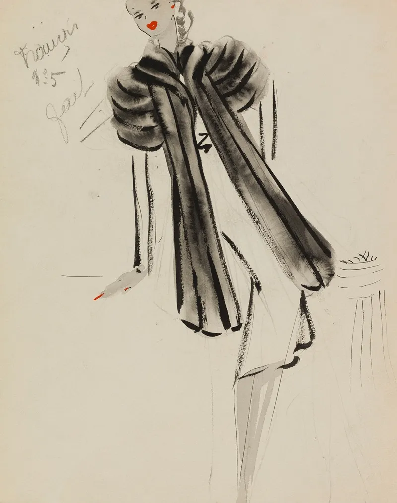 Manteau Noir Travaille En Bandes Sur Robe Blanche Wall Art by M. P. Leven - High-Resolution Digital Print